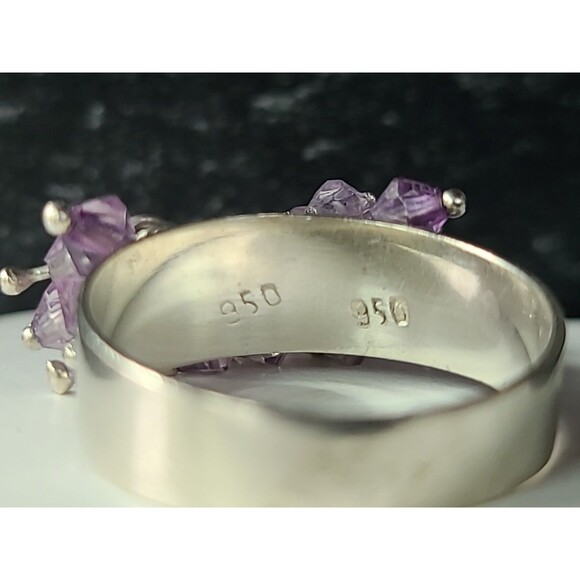 950 Silver Purple Plastic Beaded Cha Cha Ring Vintage, SIZE US 10 - Picture 8 of 10